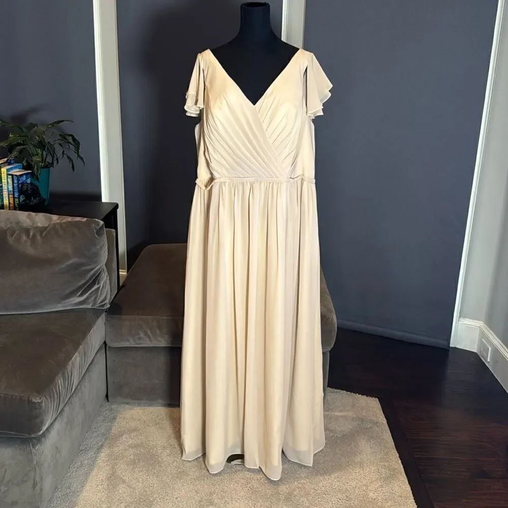 Full Length V-Neck Chiffon Formal Dress Flutter Sleeve Corset Back Size 22W/24W